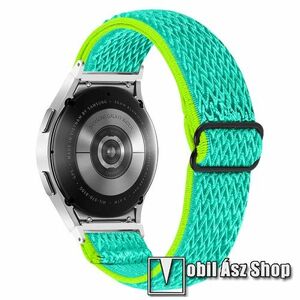 Okosóra szíj - fonott szövet, sztreccses, állítható, csatos - VILÁGOSZÖLD / NEONZÖLD ROMBUSZ MINTÁS - 20mm széles - SAMSUNG Galaxy Watch4 Classic 46mm (SM-R890) / Watch4 Classic 42mm (SM-R880) / Watch4 44mm (SM-R870) / Watch4 40mm (SM-R860) kép