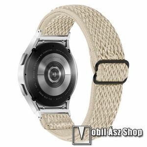 Okosóra szíj - fonott szövet, sztreccses, állítható, csatos - BÉZS ROMBUSZ MINTÁS - 20mm széles - SAMSUNG Galaxy Watch4 Classic 46mm (SM-R890) / Watch4 Classic 42mm (SM-R880) / Watch4 44mm (SM-R870) / Watch4 40mm (SM-R860) kép
