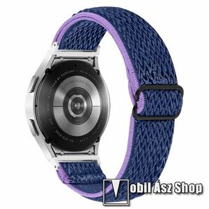 Okosóra szíj - fonott szövet, sztreccses, állítható, csatos - LILA ROMBUSZ MINTÁS - 20mm széles - SAMSUNG Galaxy Watch4 Classic 46mm (SM-R890) / Watch4 Classic 42mm (SM-R880) / Watch4 44mm (SM-R870) / Watch4 40mm (SM-R860) kép
