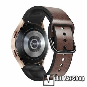 Okosóra szíj - SÖTÉTBARNA - valódi bőr, szilikon belső - 75mm + 115mm hosszú, 20mm széles - SAMSUNG Galaxy Watch4 Classic 46mm (SM-R890) / Watch4 Classic 42mm (SM-R880) / Watch4 44mm (SM-R870) / Watch4 40mm (SM-R860) kép