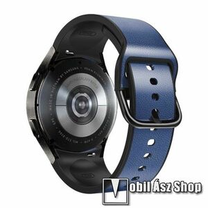 Okosóra szíj - SÖTÉTKÉK - valódi bőr, szilikon belső - 75mm + 115mm hosszú, 20mm széles - SAMSUNG Galaxy Watch4 Classic 46mm (SM-R890) / Watch4 Classic 42mm (SM-R880) / Watch4 44mm (SM-R870) / Watch4 40mm (SM-R860) kép