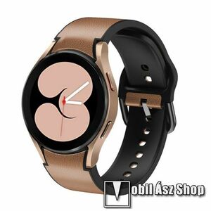 Okosóra szíj - BARNA - valódi bőr, szilikon belső - 75mm + 115mm hosszú, 20mm széles - SAMSUNG Galaxy Watch4 Classic 46mm (SM-R890) / Watch4 Classic 42mm (SM-R880) / Watch4 44mm (SM-R870) / Watch4 40mm (SM-R860) kép