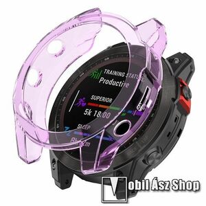 Garmin fenix 7X, 7X Solar Edition, 7X Sapphire Solar Edition, Okosóra szilikontok, Keret, Bumper, Átlátszó, Lila kép