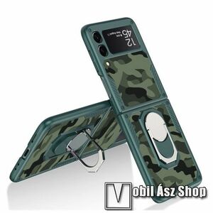 GKK GKK Armour Guard műanyag védő tok / hátlap - ZÖLD TEREPMINTÁS - fém ujjgyűrűvel, tapadófelület mágneses autós tartóhoz, két részes kialakítás, kitámasztható, erősített sarkok - ERŐS VÉDELEM! - SAMSUNG Galaxy Z Flip3 5G (SM-F711) - GYÁRI kép