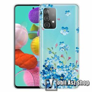 Szilikon védő tok / hátlap - KÉK VIRÁG MINTÁS - ÁTLÁTSZÓ - SAMSUNG Galaxy A23 4G (SM-A235F) kép