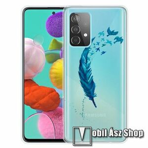 Szilikon védő tok / hátlap - KÉK MADÁRTOLL MINTÁS - ÁTLÁTSZÓ - SAMSUNG Galaxy A23 4G (SM-A235F) kép