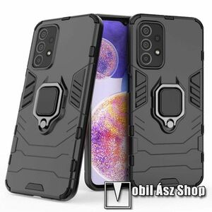 TRANSFORM PRO műanyag védő tok / hátlap - FEKETE - szilikon betétes, kitámasztható, fém ujjgyűrűvel, tapadófelület mágneses autós tartóhoz - ERŐS VÉDELEM! - SAMSUNG Galaxy A23 4G (SM-A235F) kép