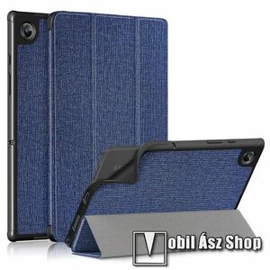 Notesz / mappa tok - SÖTÉTKÉK - oldalra nyíló flip cover, TRIFOLD asztali tartó funkciós, erősített sarkok, mágneses záródás, szilikon belső - SAMSUNG Galaxy Tab A8 10.5 (2021) (SM-X200/SM-X205) kép