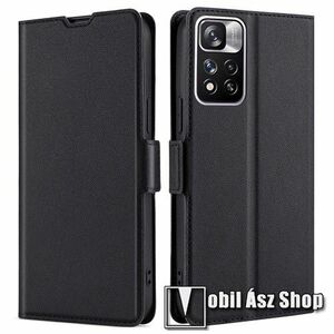 WALLET notesz tok / flip tok - FEKETE - asztali tartó funkciós, oldalra nyíló, rejtett mágneses záródás, bankkártyatartó zseb, szilikon belső - Xiaomi Redmi Note 11 Pro (China) / Note 11 Pro Plus (China) / Note 11 Pro Plus 5G (Global) kép