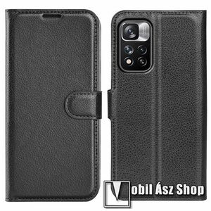 WALLET notesz tok / flip tok - FEKETE - asztali tartó funkciós, oldalra nyíló, rejtett mágneses záródás, bankkártyatartó zseb, szilikon belső - Xiaomi Redmi Note 11 Pro (China) / Note 11 Pro Plus (China) / Note 11 Pro Plus 5G (Global) kép