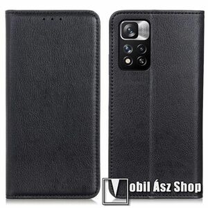 Notesz tok / flip tok - FEKETE - hasított bőr, asztali tartó funkciós, oldalra nyíló, rejtett mágneses záródás, bankkártya tartó zseb, szilikon belső - Xiaomi Redmi Note 11 Pro (China) / Note 11 Pro Plus (China) / Note 11 Pro Plus 5G (Global) kép