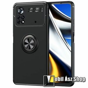 OTT! METAL RING szilikon védő tok / hátlap - FEKETE - fém ujjgyűrű, tapadófelület mágneses autós tartóhoz, kitámasztható, ERŐS VÉDELEM! - Xiaomi Poco X4 Pro 5G kép