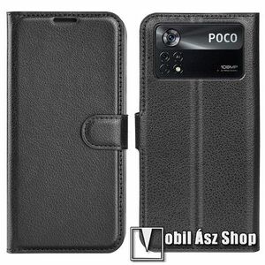 WALLET notesz tok / flip tok - FEKETE - asztali tartó funkciós, oldalra nyíló, rejtett mágneses záródás, bankkártyatartó zseb, szilikon belső - Xiaomi Poco X4 Pro 5G kép