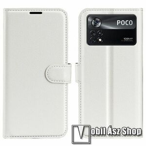 WALLET notesz tok / flip tok - FEHÉR - asztali tartó funkciós, oldalra nyíló, rejtett mágneses záródás, bankkártyatartó zseb, szilikon belső - Xiaomi Poco X4 Pro 5G kép