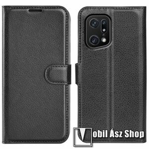 WALLET notesz tok / flip tok - FEKETE - asztali tartó funkciós, oldalra nyíló, rejtett mágneses záródás, bankkártyatartó zseb, szilikon belső - Oppo Find X5 Pro kép