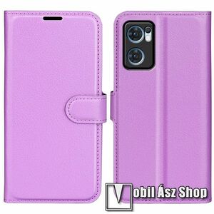 WALLET notesz tok / flip tok - LILA - asztali tartó funkciós, oldalra nyíló, rejtett mágneses záródás, bankkártyatartó zseb, szilikon belső - Oppo Reno7 5G / Find X5 Lite kép