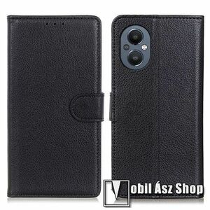 WALLET notesz tok / flip tok - FEKETE - asztali tartó funkciós, oldalra nyíló, rejtett mágneses záródás, bankkártyatartó zseb, szilikon belső - OnePlus Nord N20 5G / Oppo A96 (China) kép