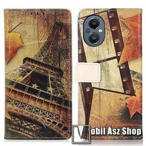 Notesz / mappa tok - EIFFEL TORONY MINTÁS - oldalra nyíló, rejtett mágneses záródás, bankkártyatartó zsebek, asztali tartó funkció, szilikon belső - OnePlus Nord N20 5G / Oppo A96 (China) kép