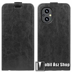 SLIM FLIP tok - FEKETE - lefelé nyíló, rejtett mágneses záródás, szilikon belső, bankkártya tartó, előlapi hangszóró nyílás - OnePlus Nord N20 5G / Oppo A96 (China) kép