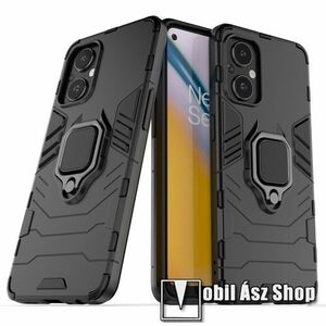 TRANSFORM PRO műanyag védő tok / hátlap - FEKETE - szilikon betétes, kitámasztható, fém ujjgyűrűvel, tapadófelület mágneses autós tartóhoz - ERŐS VÉDELEM! - OnePlus Nord N20 5G / Oppo A96 (China) kép