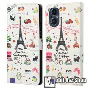 Notesz / mappa tok - EIFFEL TORONY MINTÁS - oldalra nyíló, rejtett mágneses záródás, bankkártyatartó zseb, asztali tartó funkció, szilikon belső - OnePlus Nord N20 5G / Oppo A96 (China) kép