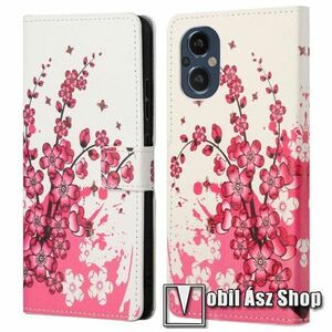 Notesz / mappa tok - VIRÁGZÓ FA MINTÁS - oldalra nyíló, rejtett mágneses záródás, bankkártyatartó zseb, asztali tartó funkció, szilikon belső - OnePlus Nord N20 5G / Oppo A96 (China) kép