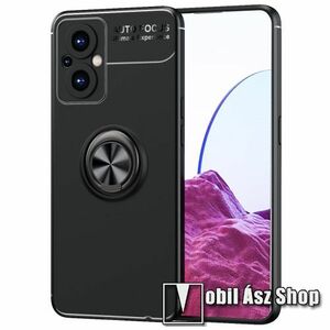 OTT! METAL RING szilikon védő tok / hátlap - FEKETE - fém ujjgyűrű, tapadófelület mágneses autós tartóhoz, kitámasztható, ERŐS VÉDELEM! - OnePlus Nord N20 5G / Oppo A96 (China) kép
