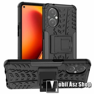 OTT! VROOM műanyag védő tok / hátlap - FEKETE - AUTÓGUMI MINTÁS - szilikon betétes, asztali tartó funkciós, ERŐS VÉDELEM! - OnePlus Nord N20 5G / Oppo A96 (China) kép