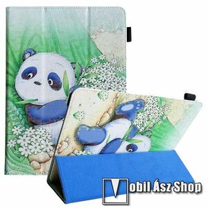 UNIVERZÁLIS notesz / mappa tablet PC tok - PANDA / VIRÁG MINTÁS - álló, bőr, oldalra nyíló flip cover, TRIFOLD asztali tartó funkciós, ceruzatartó, gumis záródás, 7-8"-os készülékekhez ajánlott - 215 x 155 x 15mm kép