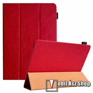 UNIVERZÁLIS notesz / mappa tablet PC tok - PIROS - álló, bőr, oldalra nyíló flip cover, TRIFOLD asztali tartó funkciós, ceruzatartó, gumis záródás, 7-8"-os készülékekhez ajánlott - 215 x 145 x 15mm kép