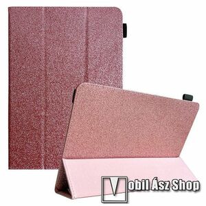 UNIVERZÁLIS notesz / mappa tablet PC tok - ROSE GOLD - álló, bőr, oldalra nyíló flip cover, TRIFOLD asztali tartó funkciós, ceruzatartó, gumis záródás, 7-8"-os készülékekhez ajánlott - 215 x 145 x 15mm kép