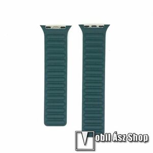 Okosóra szíj - valódi bőrpánt, mágneses, 115mm + 127mm hosszú - SÖTÉTZÖLD - APPLE Watch Series 1/2/3 42mm / 4/5/6/SE 44mm / 7/8/9 45mm / Ultra / Ultra 2 49mm kép