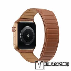 Okosóra szíj - valódi bőrpánt, mágneses, 120mm + 75mm hosszú - BARNA - Apple Watch Series 1/2/3 42mm / 4/5/6/SE 44mm / 7/8 45mm / Ultra 49mm kép