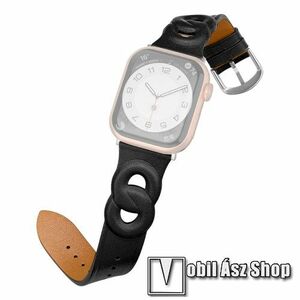 Okosóra szíj - FEKETE - valódi bőr, 124mm + 98mm hosszú - Apple Watch Series 1/2/3 42mm / 4/5/6/SE 44mm / 7/8 45mm / Ultra 49mm kép