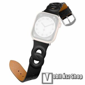 Okosóra szíj - FEKETE - valódi bőr, 124mm + 98mm hosszú - APPLE Watch Series 1/2/3 38mm / 4/5/6/SE 40mm / 7/8/9 41mm kép