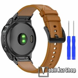 Okosóra szíj - VILÁGOSBARNA - valódi bőr - 106 + 132mm hosszú, 26mm-es QUICKFIT - Garmin Fenix 7X / 5X / 5X Plus / 5X Plus Sapphire / 6X / 6X Sapphire / 6X Pro / 6X Pro Solar / 6X Pro Sapphire / Quatix 3 / Descent MK1 kép