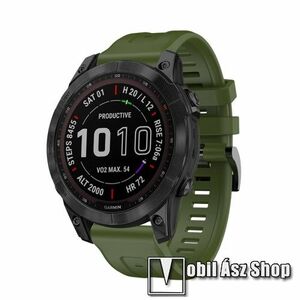 Okosóra szíj - szilikon - SÖTÉTZÖLD - 94mm + 127mm hosszú, 22mm széles QUICKFIT - Garmin Fenix 7 / 5 / 5 Plus / 5 Plus Sapphire / 6 / 6 Pro / 6 Sapphire / Instinct / Forerunner 935 / 745 / 945 / Quatix 3 / Descent MK1 / Tactix Charlie kép