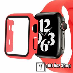 Okosóra szilikon szíj és műanyag védő keret - 208mm hosszú, 9H edzett üveg előlap védő is! - PIROS - APPLE Watch Series 7 (45mm) / Series 8 (45mm) / Series 9 (45mm) kép