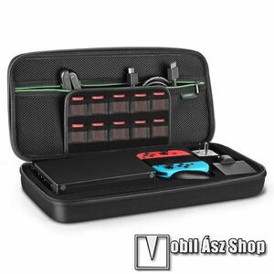 UGREEN Nintendo Switch védőtok / hordozható táska - EVA, szövet, belső puha bélés, belső hálós zseb, 20db kártyatartó, karabiner, hordozó fül, dupla cipzáras kialakítás, 405 x 75 x 186mm - ERŐS VÉDELEM! - FEKETE kép
