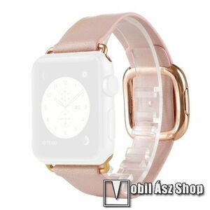 Okosóra szíj - RÓZSASZÍN - valódi bőr, kétrészes mágneses záródás - Apple Watch Series 1/2/3 42mm / 4/5/6/SE 44mm / 7/8 45mm / Ultra 49mm kép