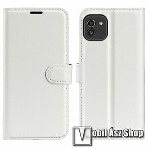 WALLET notesz tok / flip tok - FEHÉR - asztali tartó funkciós, oldalra nyíló, rejtett mágneses záródás, bankkártyatartó zseb, szilikon belső - SAMSUNG Galaxy A03 (SM-A035F/DS) kép