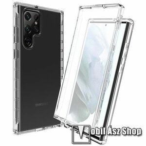 OTT! FULL COVERAGE szilikon védő tok / hátlap - ÁTLÁTSZÓ - műanyag szegély, 360°-os védelem, két rétegű, PET kijelzővédő is, erősített sarkok, ERŐS VÉDELEM! - SAMSUNG Galaxy S22 Ultra 5G (SM-S908) kép