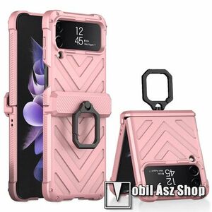 GKK MAGNETIC ARMOR RING műanyag védő tok / hátlap - RÓZSASZÍN - fém ujjgyűrű / karabiner, két részes kialakítás, mágneses zsanérvédő kialakítás, erősített sarkok - ERŐS VÉDELEM! - SAMSUNG Galaxy Z Flip3 5G (SM-F711) - GYÁRI kép