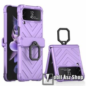 GKK MAGNETIC ARMOR RING műanyag védő tok / hátlap - LILA - fém ujjgyűrű / karabiner, két részes kialakítás, mágneses zsanérvédő kialakítás, erősített sarkok - ERŐS VÉDELEM! - SAMSUNG Galaxy Z Flip3 5G (SM-F711) - GYÁRI kép