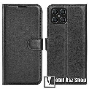 WALLET notesz tok / flip tok - FEKETE - asztali tartó funkciós, oldalra nyíló, rejtett mágneses záródás, bankkártyatartó zseb, szilikon belső - HUAWEI Honor X8 / Honor X30i kép