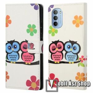 Notesz / mappa tok - BAGOLYPÁR / VIRÁG MINTÁS - oldalra nyíló, rejtett mágneses záródás, bankkártyatartó zsebek, asztali tartó funkció, szilikon belső - MOTOROLA Moto G41 / Moto G31 kép