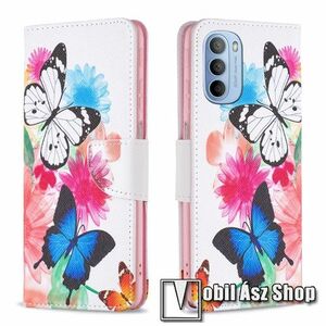 Notesz / mappa tok - VIRÁG / PILLANGÓ MINTÁS - oldalra nyíló, rejtett mágneses záródás, belső zseb, asztali tartó funkció, szilikon belső - MOTOROLA Moto G41 / Moto G31 kép