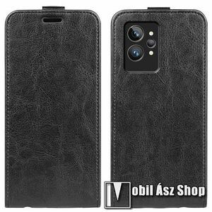 SLIM FLIP tok - FEKETE - lefelé nyíló, rejtett mágneses záródás, bankkártya tartó, előlapi hangszóró nyílás, szilikon belső - Realme GT2 Pro kép