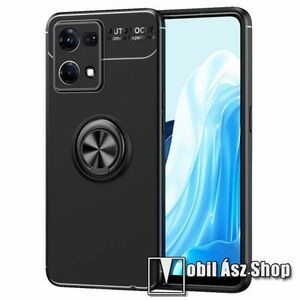 OTT! METAL RING szilikon védő tok / hátlap - FEKETE - fém ujjgyűrű, tapadófelület mágneses autós tartóhoz, kitámasztható, ERŐS VÉDELEM! - Oppo Reno7 4G kép