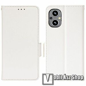 WALLET notesz tok / flip tok - FEHÉR - asztali tartó funkciós, oldalra nyíló, rejtett mágneses záródás, bankkártyatartó zseb, szilikon belső - OnePlus Nord N20 5G / Oppo A96 (China) / Reno7 Z 5G / Reno7 Lite kép